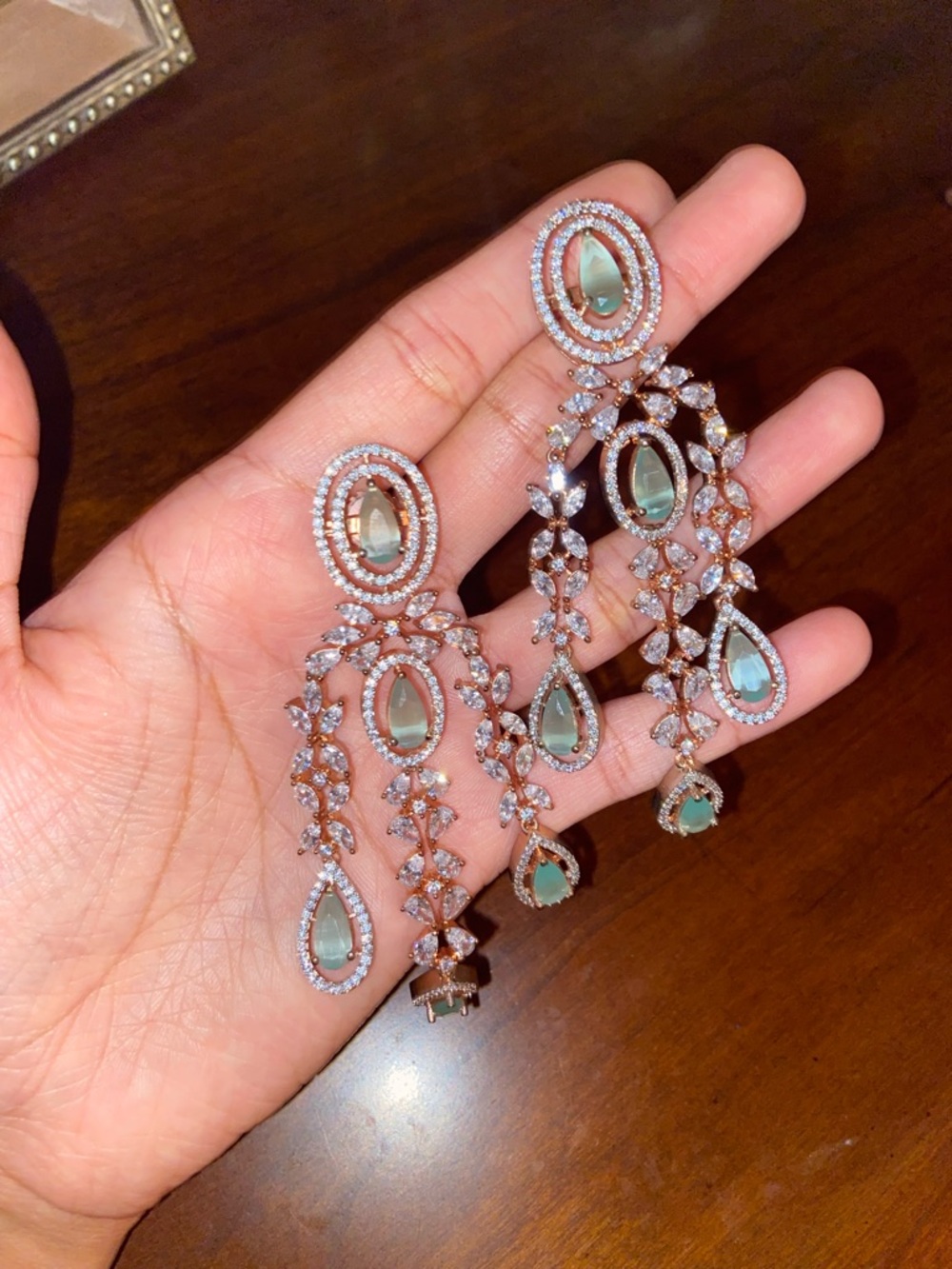 Elegant Teardrop Sea Green Dangle Earrings